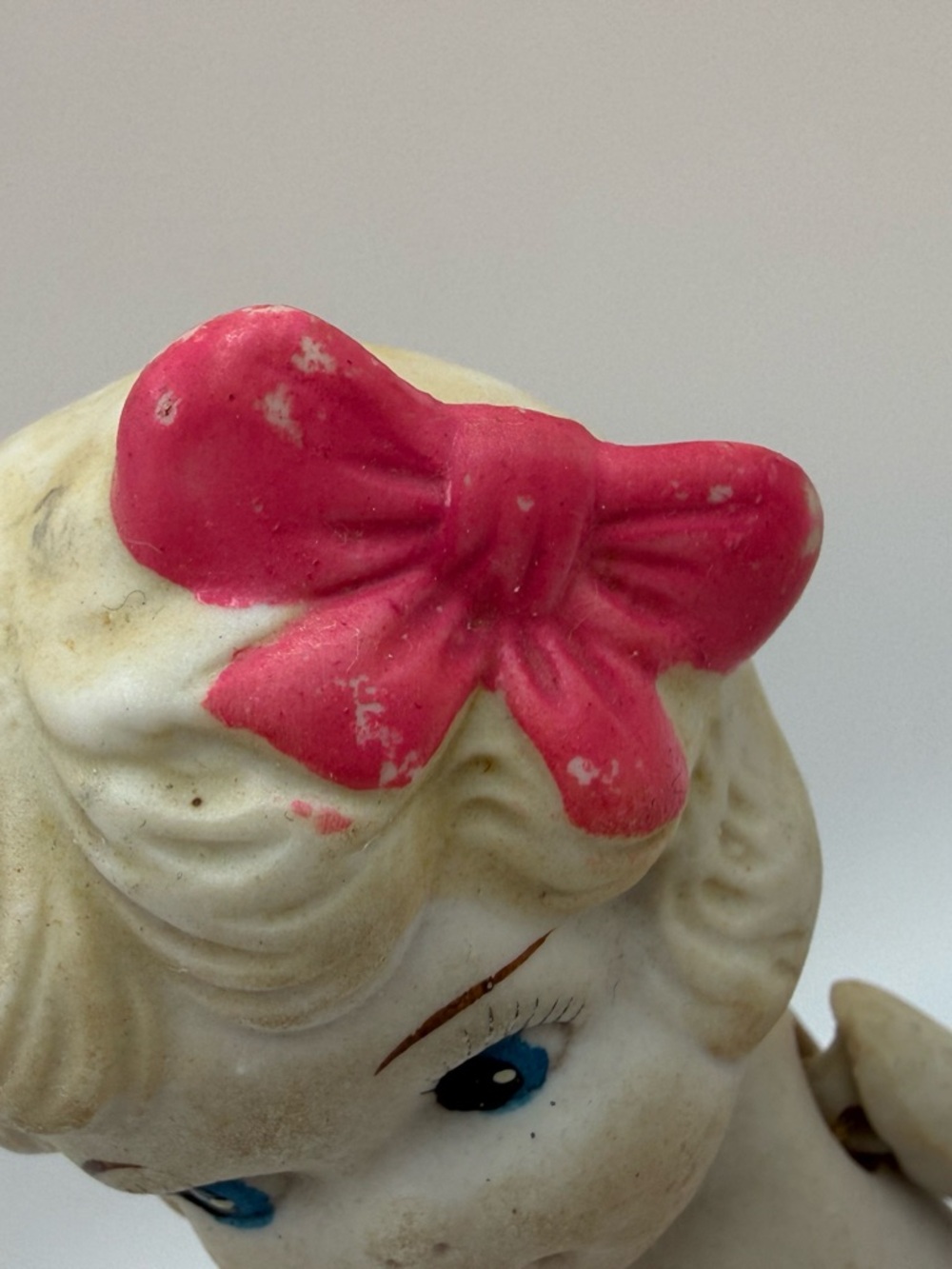 Antique Japan Bisque Kewpie Flapper Doll Strung Arms Blonde Hair Pink Bow - Picture 4 of 11